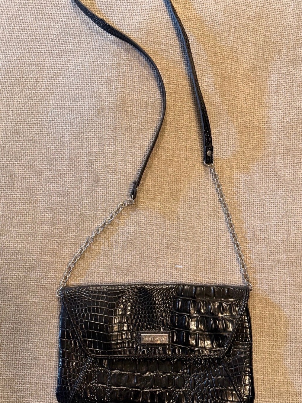Nine West Black Croc-Embossed Crossbody with Chain Strap